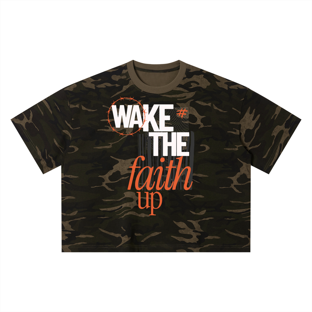 Wake the Faith Up Unisex Camo Boxy T-Shirt