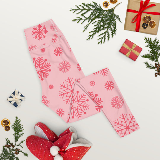 Pink Christmas Snowflake Leggings