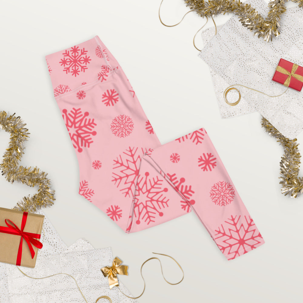 Pink Christmas Snowflake Leggings