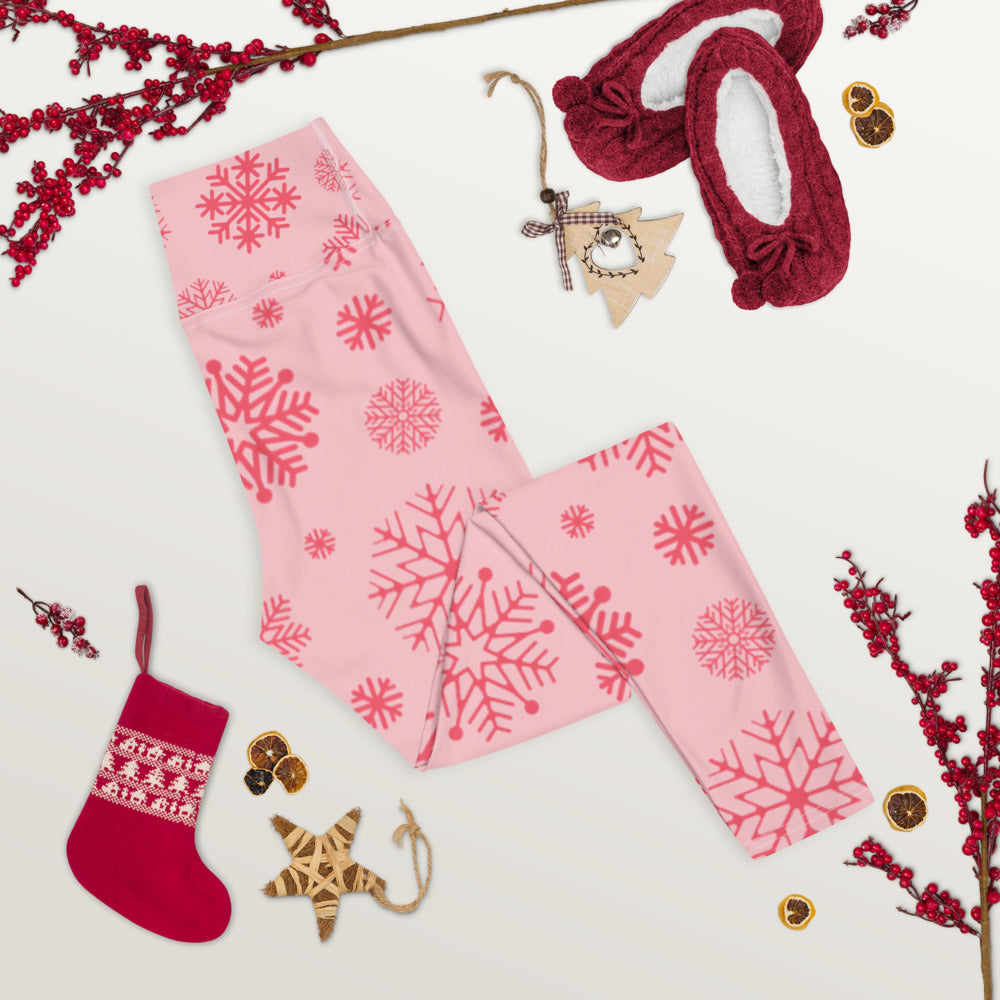 Pink Christmas Snowflake Leggings